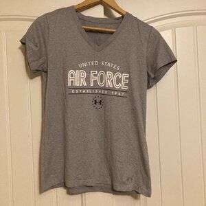 Under Armour United States Air Force T Shirt Small Gray Short Sleeve V Neck